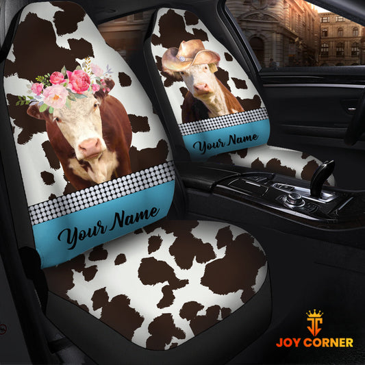 Uni Hereford Pattern Customized Name Dairy Cow Car Seat Cover Set