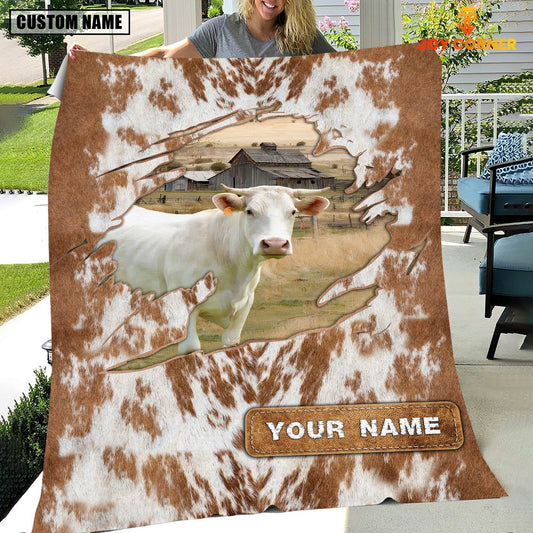 Uni Custom Name Charolais Cow Hair Pattern Blanket