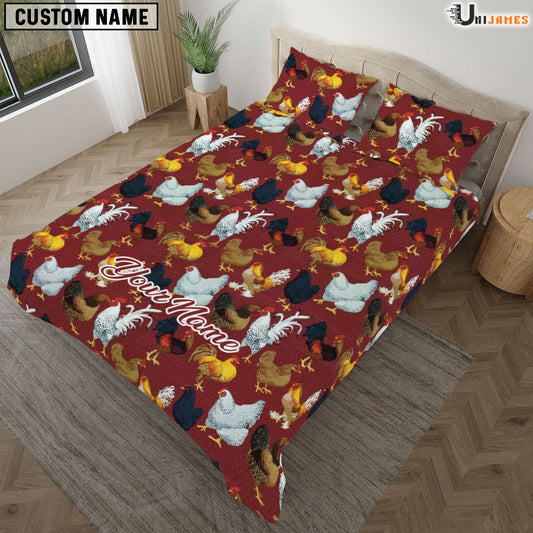 Uni Chicken Red Pattern Custom Name Bedding Set