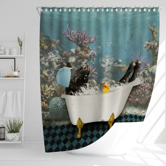 Uni Black Angus Taking Shower Under The Sea 3D Shower Curtain