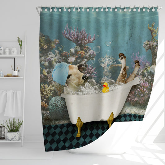 Uni Brahman Cattle Taking Shower Under The Sea 3D Shower Curtain