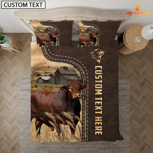 Uni Beefmaster Custom Text Leather Pattern Bedding Set