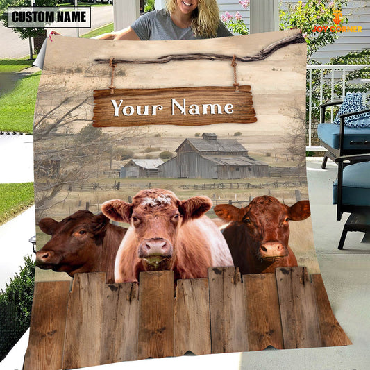 Uni Personalized Name Shorthorn Wooden Pattern Blanket