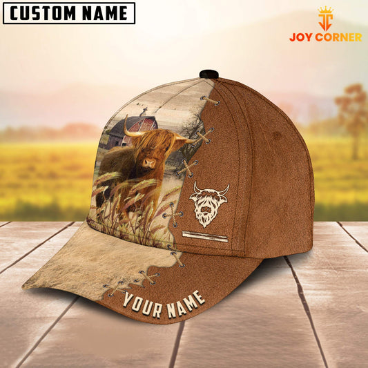 Uni Highland Custom Name Brown Leather Pattern Cap