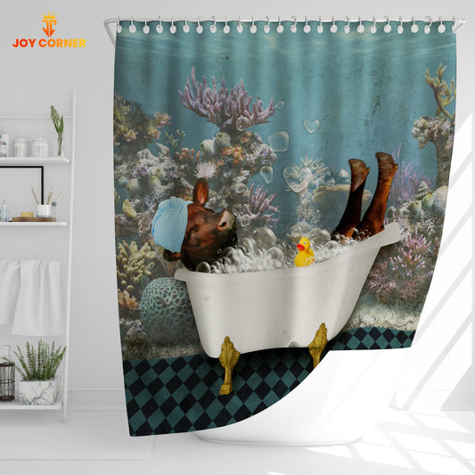 Uni Beefmaster Taking Shower Under The Sea 3D Shower Curtain