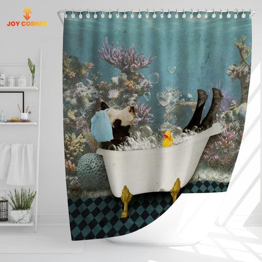 Joy Corners Black Uni Baldy Taking Shower Under The Sea 3D Shower Curtain