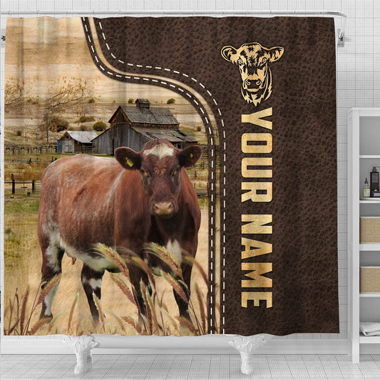 Uni Shorthorn Leather Pattern Custom Name Shower Curtain