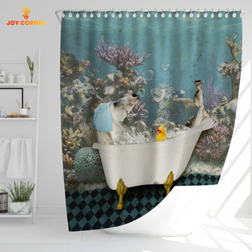 Uni White Horse Taking Shower Under The Sea 3D Shower Curtain