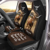 Uni Texas Longhorn Personalized Name Black And Brown Leather Pattern Car Seat Covers Universal Fit (2Pcs)