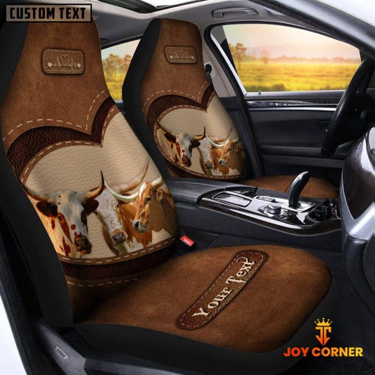 Uni Texas Longhorn Pattern Customized Name Heart Car Seat Cover Set