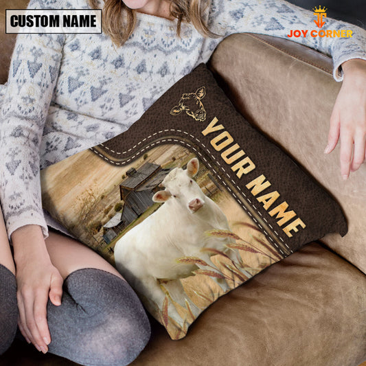 Uni Charolais Custom Name Leather Pattern Pillow Case