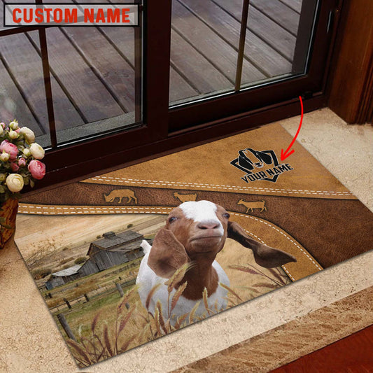 Uni Boer Goat Personalized - Welcome Brown Doormat