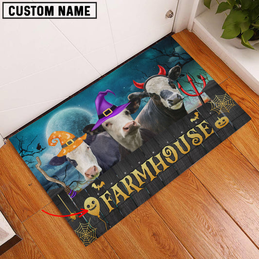 Uni Black Baldy Farmhouse Halloween Custom Name Doormat