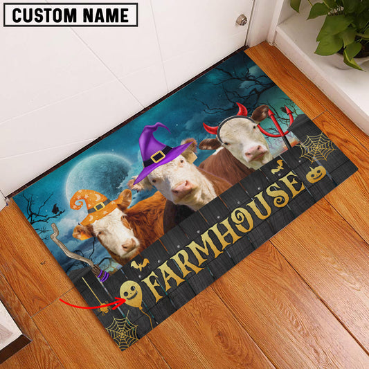 Uni Hereford Farmhouse Halloween Custom Name Doormat