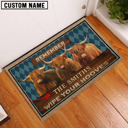 Uni Highland Wipe Your Hooves Custom Name Doormat