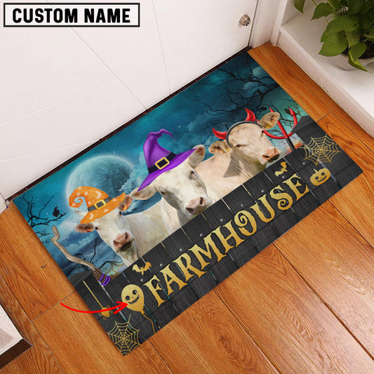 Uni Charolais Farmhouse Halloween Custom Name Doormat