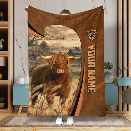 Uni Personalized Name Highland Premium Brown Pattern 3D Blanket