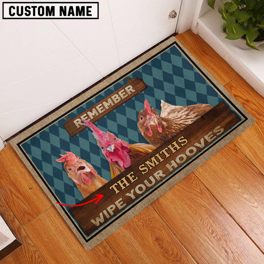 Uni Chicken Wipe Your Hooves Custom Name Doormat
