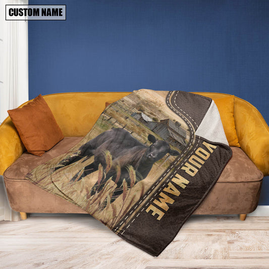 Uni Personalized Name Sim Angus 2 Leather Pattern Blanket