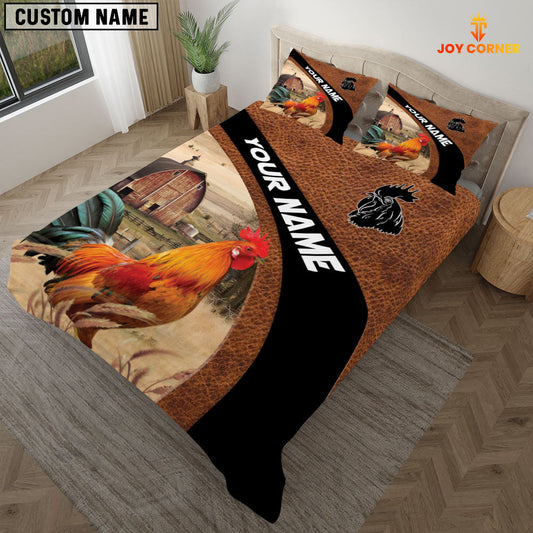 Uni Rooster On The Farm Customized Name Red Barn Bedding Set