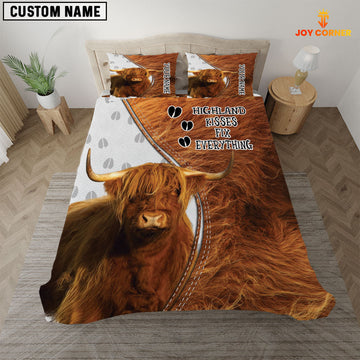 Uni Highland Cattle Kisses Fix Everything Custom Name Bedding Set