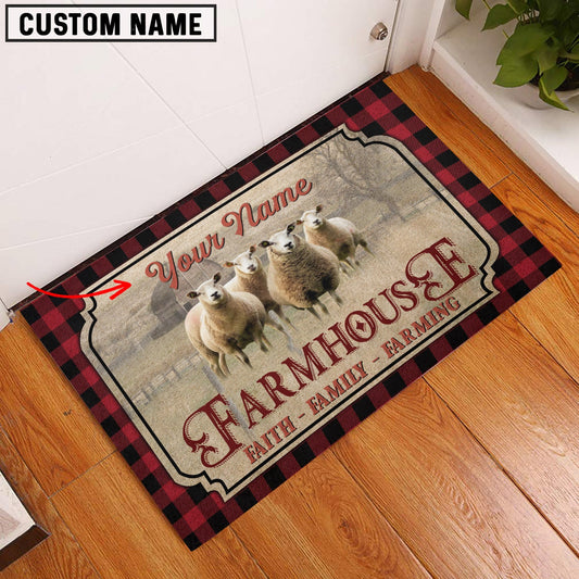 Uni Sheep Faith Family Farming Custom Name Doormat