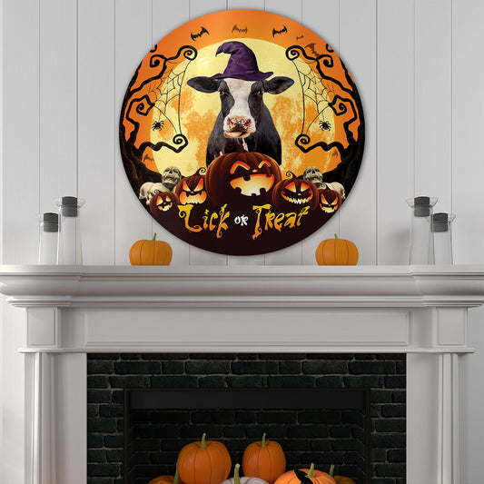 uni Halloween Holstein Cattle All Printed 3D Round Metal Sign