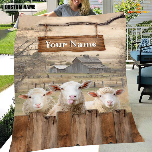 Uni Personalized Name Sheep Wooden Pattern Blanket