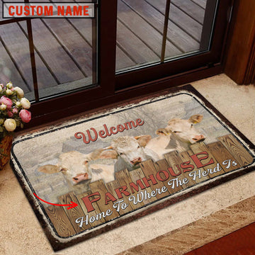 Uni Charolais Custom Name - Home To Where The Herd Is FarmHouse Doormat