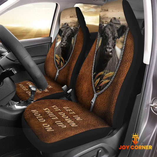 Uni Belted Galloway Zipper Leather Pattern Car Seat Covers Universal Fit (2Pcs)