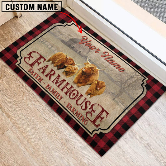 Uni Miniature Highland Faith Family Farming Custom Name Doormat