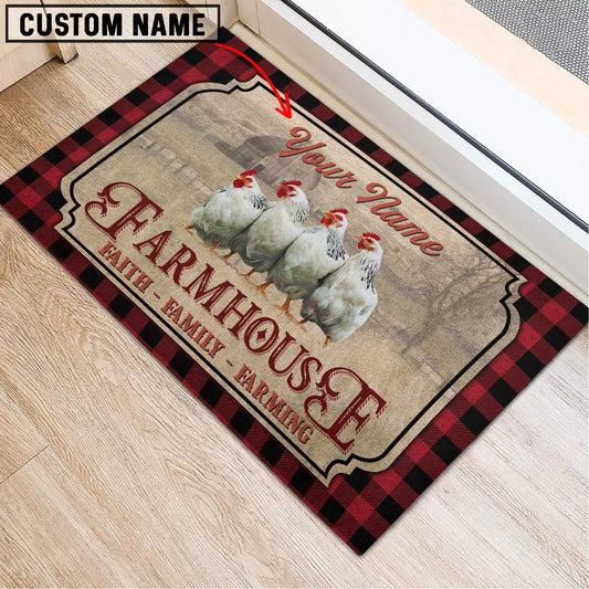Uni Chicken Faith Family Farming Custom Name Doormat