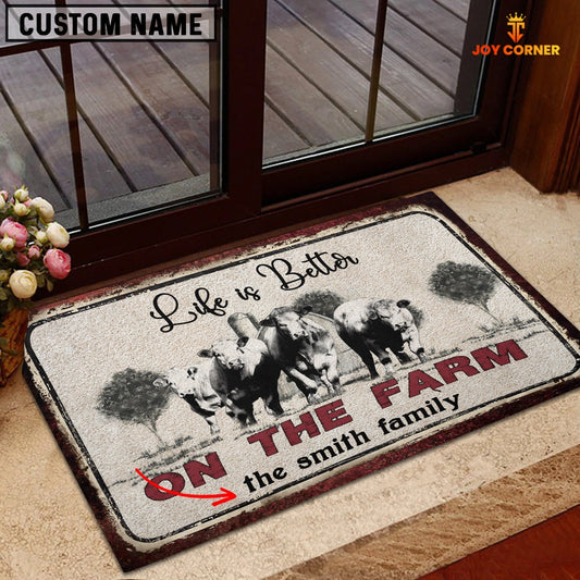 Uni Charolais Life is Better Custom Name Doormat