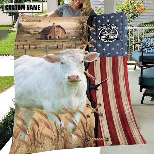 Uni Personalized Name Charolais Flag Vintage Blanket