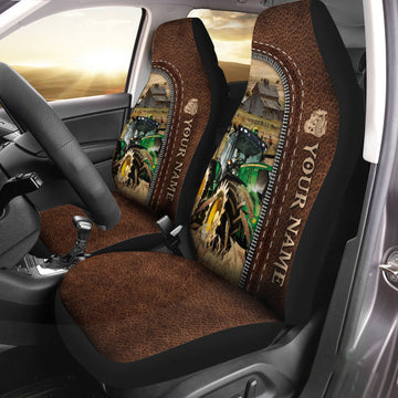 Uni Tractor Personalized Name Leather Pattern Car Seat Covers Universal Fit (2Pcs)
