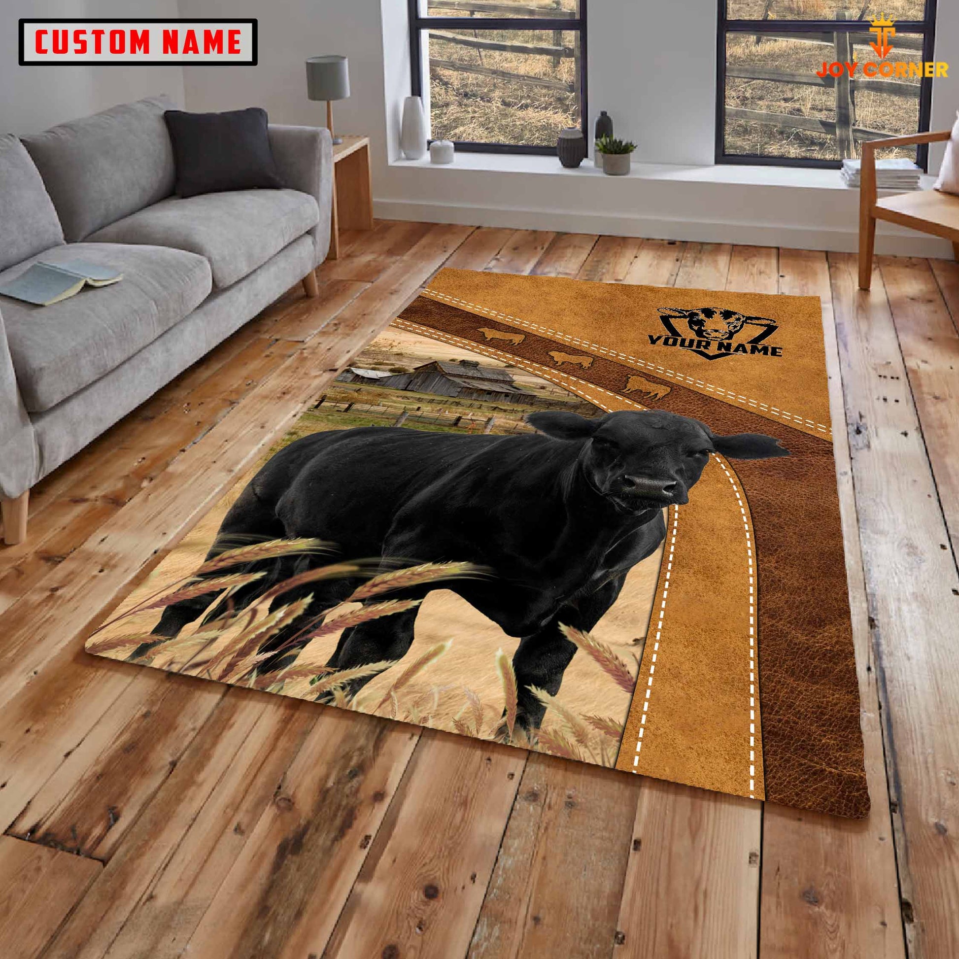 Uni Black Angus Farming Brown Personalized Name 3D Rug – UniJames