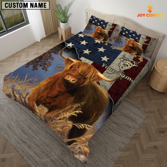 Uni Highland Cattle America Customized Name 3D Bedding Set