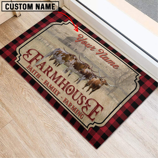 Uni Texas Longhorn Faith Family Farming Custom Name Doormat