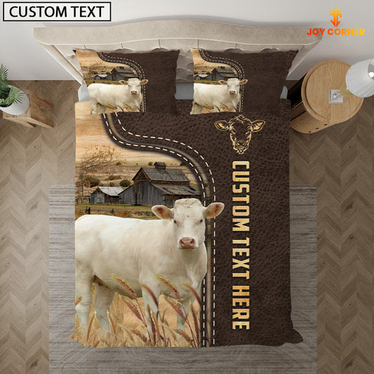 Uni Charolais No Horn Custom Text Leather Pattern Bedding Set