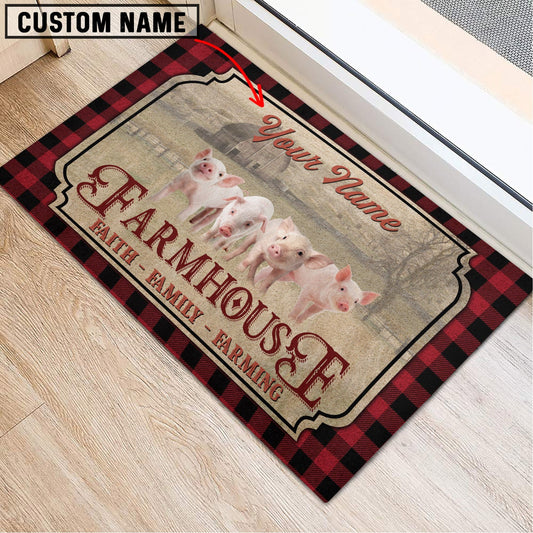 Uni Pig Faith Family Farming Custom Name Doormat