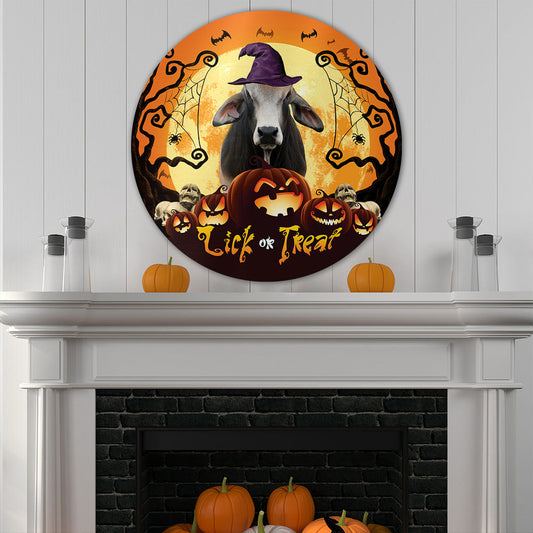 uni Halloween Brahman Cattle All Printed 3D Round Wooden Sign