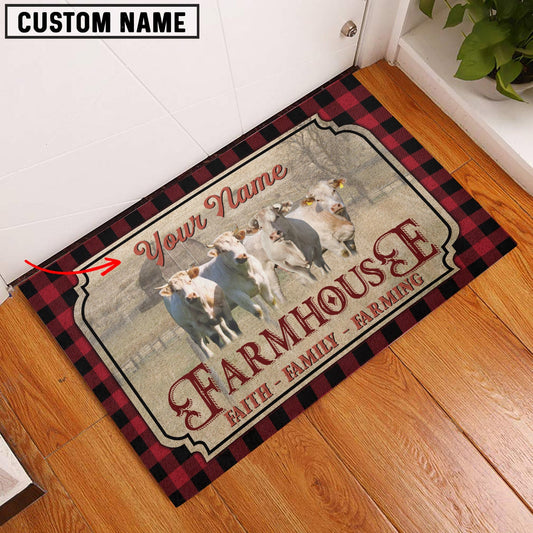 Uni Charolais Faith Family Farming Custom Name Doormat