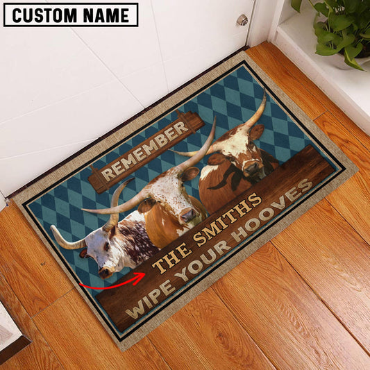 Uni Texas Longhorn Wipe Your Hooves Custom Name Doormat