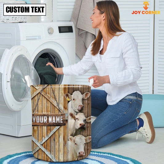 Uni Charolais No Horn Barn Custom Name Laundry Basket