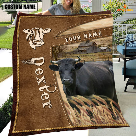 Uni Personalized Name Dexter Farm Leather Brown Blanket