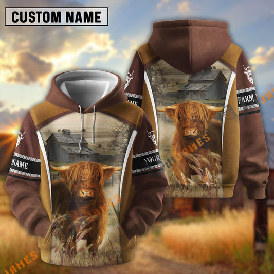 Uni Highland Personalized Name and Farm Name Color Mixed 3D Hoodie