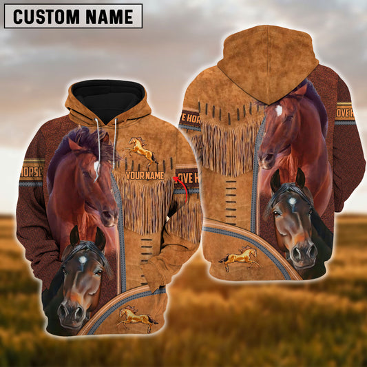 Uni Custom Name 2 Brown Horses Lovers 3D Hoodie