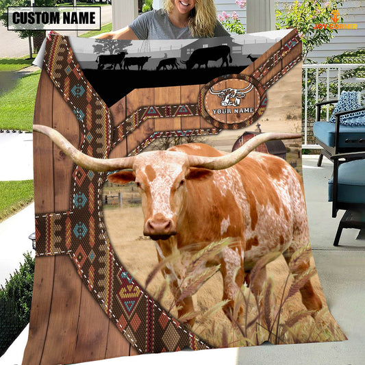 Uni Texas Longhorn Custom Name Brocade Pattern Blanket