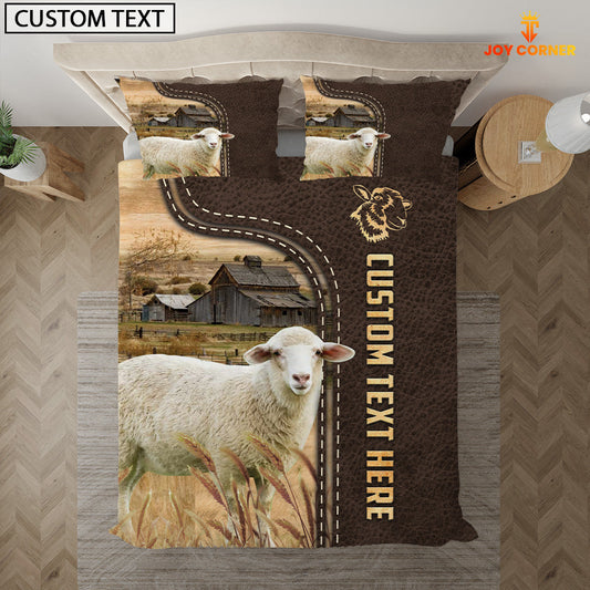 Uni Sheep Custom Text Leather Pattern Bedding Set