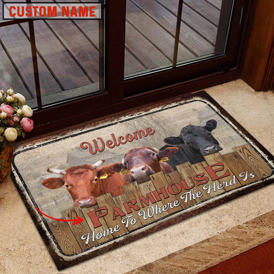 Uni Dexter Custom Name - Home To Where The Herd Is FarmHouse Doormat